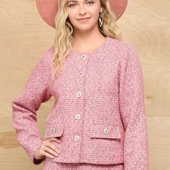 Formal Office Wear - Business Wear - Classic Tweed Jacket & Skirt 2-pc Suit Set - Picture 3 of 7